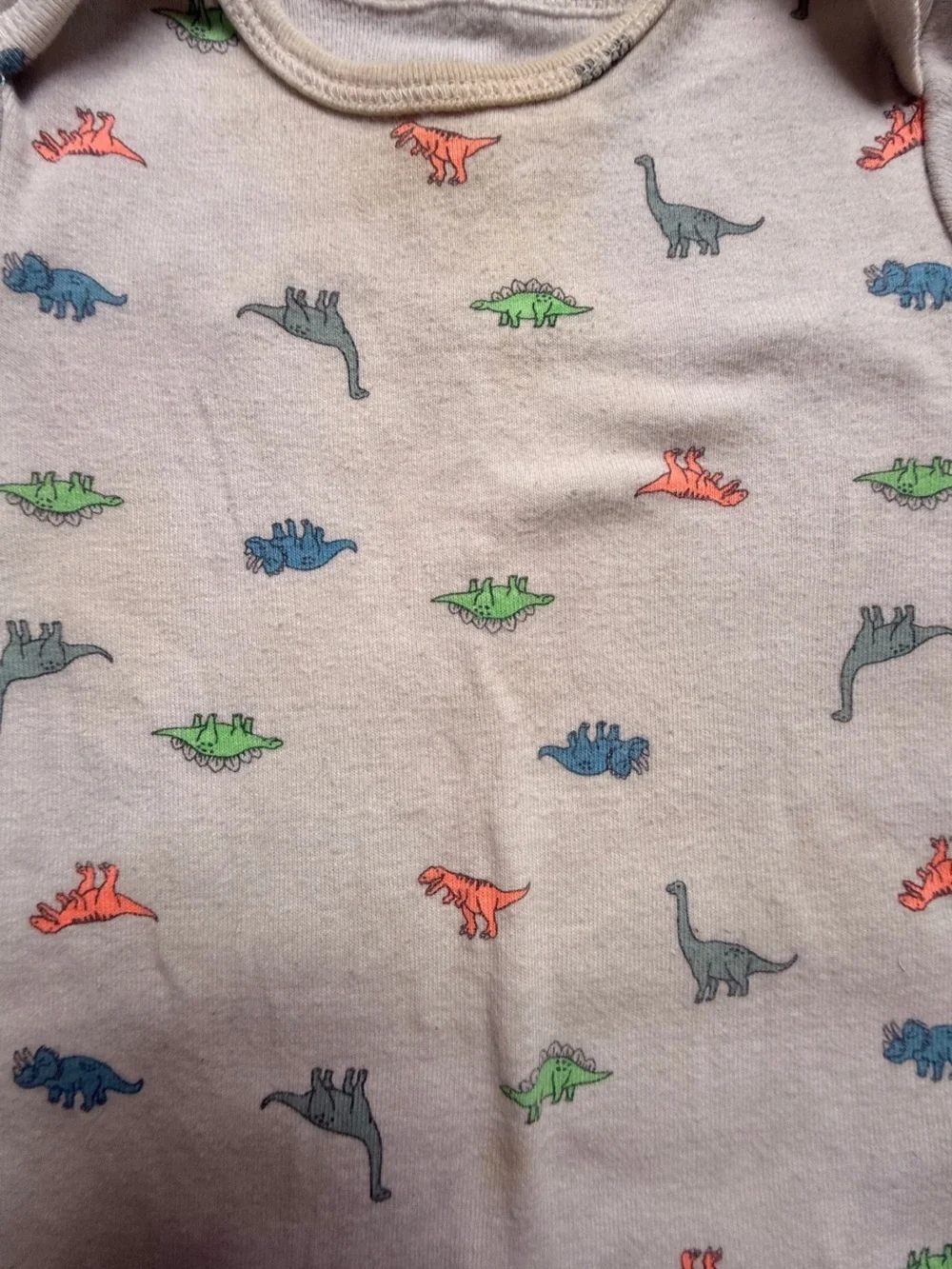 🍃 Carter's White Dino Dinosaur Print One Piece Short Sleeve Bodysuit 9M